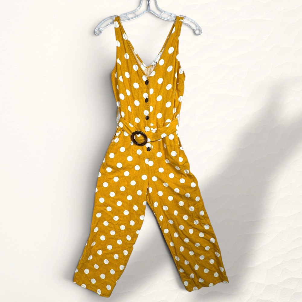 Monteau Jumpsuit Women S Yellow Polka Dot Retro Wide Leg Belted